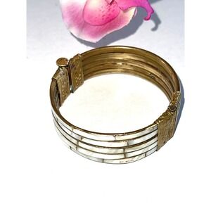 Mother Of Pearl Brass Hinged Bangle  India  Bohemian Tribal Ethnic 70s Bohemian